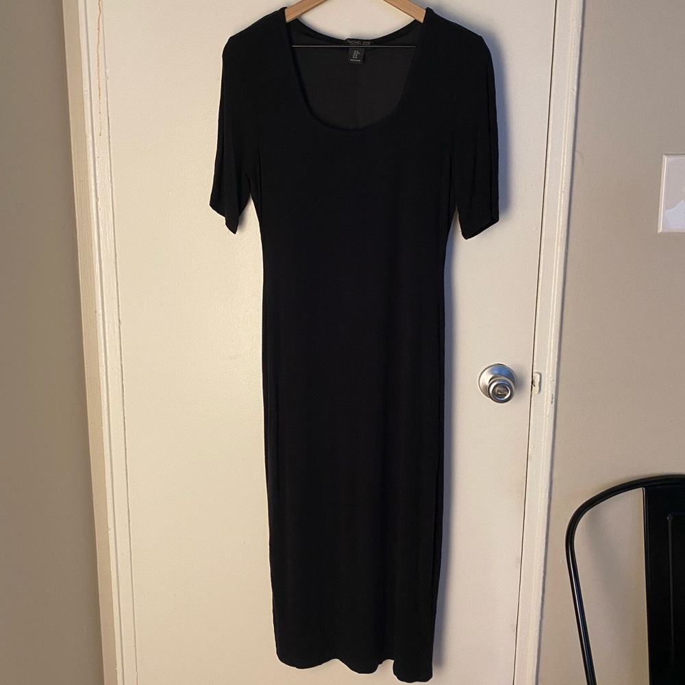 Rachel Zoe Classic Black Ribbed Midi Dress